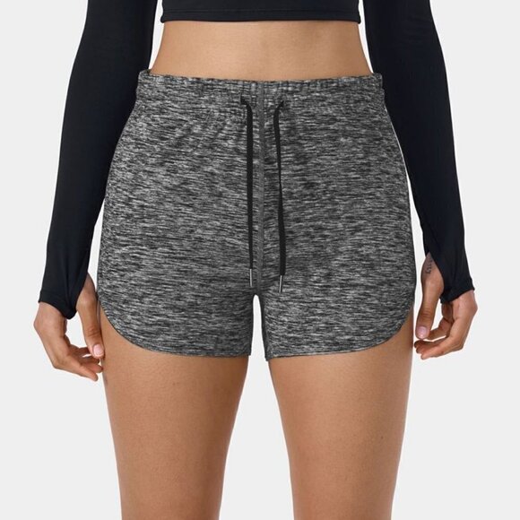 Halara Black Grey Mid Rise Drawstring Dolphin Hem Casual Shorts 3" Size XS NWT - Picture 2 of 8